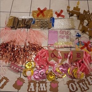 First birthday decorations lot- pink and gold